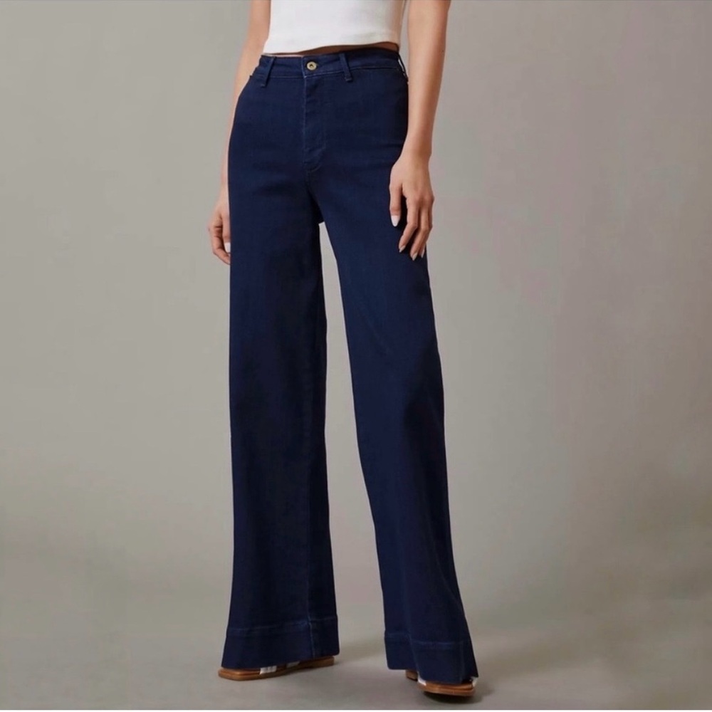 Pilcro Wide Leg Flare Jeans in Navy